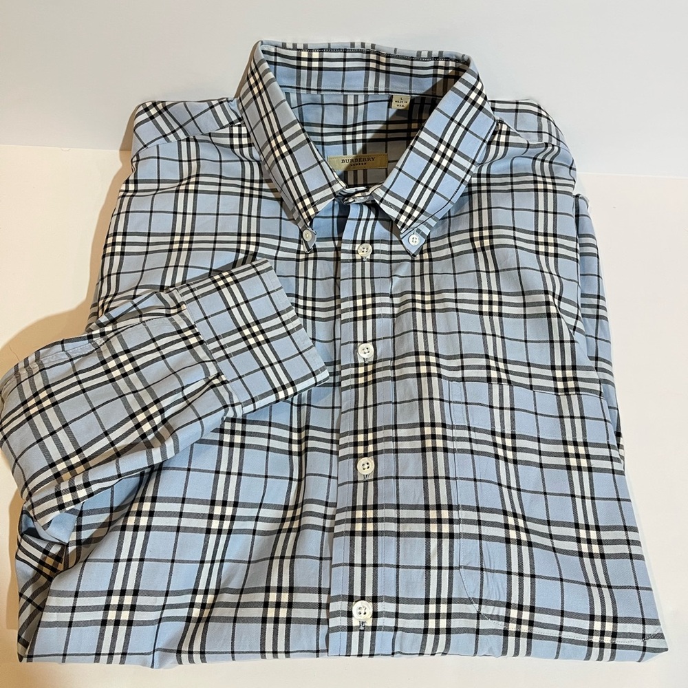 Burberry London Blue Novacheck Print Men's Button Down Casual Shirt
